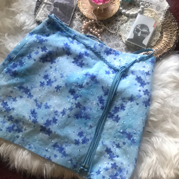 Vintage 90’s Y2K Ombré Eyelet Lace Mini Skirt Blue Belted Rare Small Bratz Cute - Picture 1 of 17